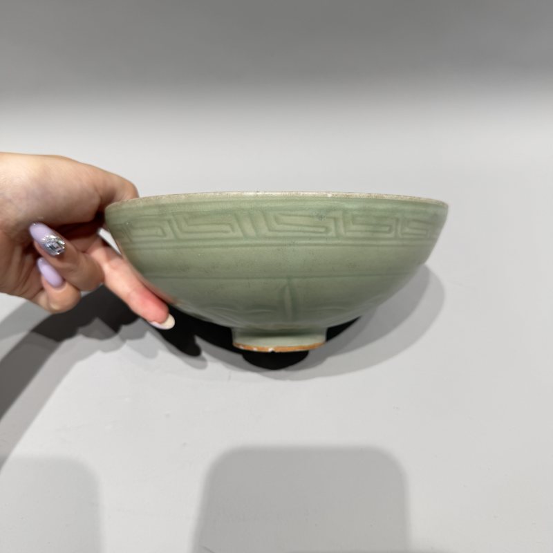 明代 龙泉窑梅子青釉仙鹤纹碗 - 图3