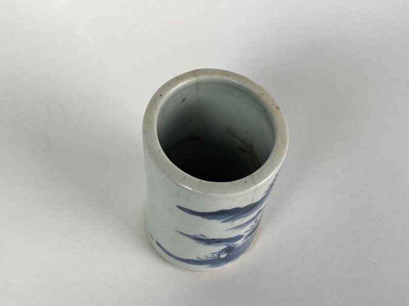 清 青花山水笔筒 - 图5