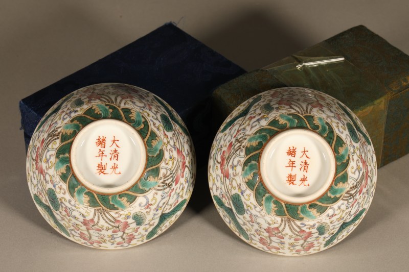 清光绪 粉彩荷花盖碗 - 图5