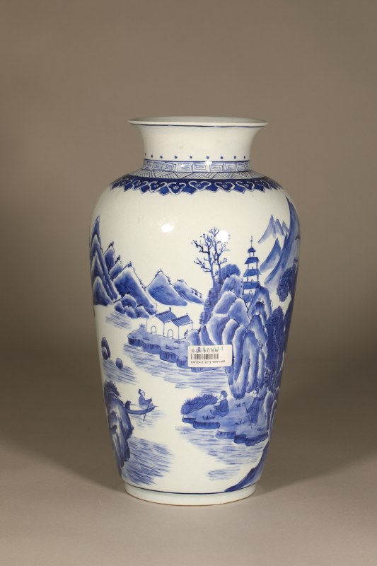 清 青花山水人物尊 - 图6