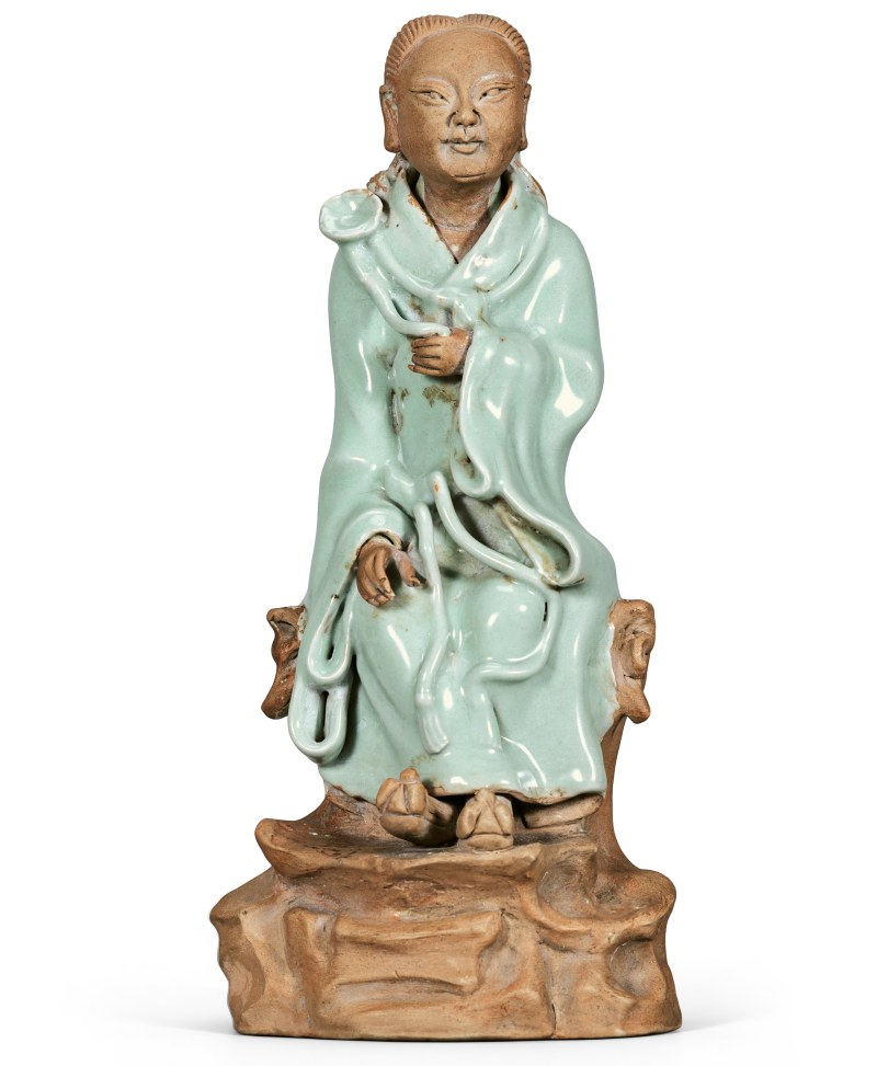 元代 龙泉窑粉青釉何仙姑造像 - 图1