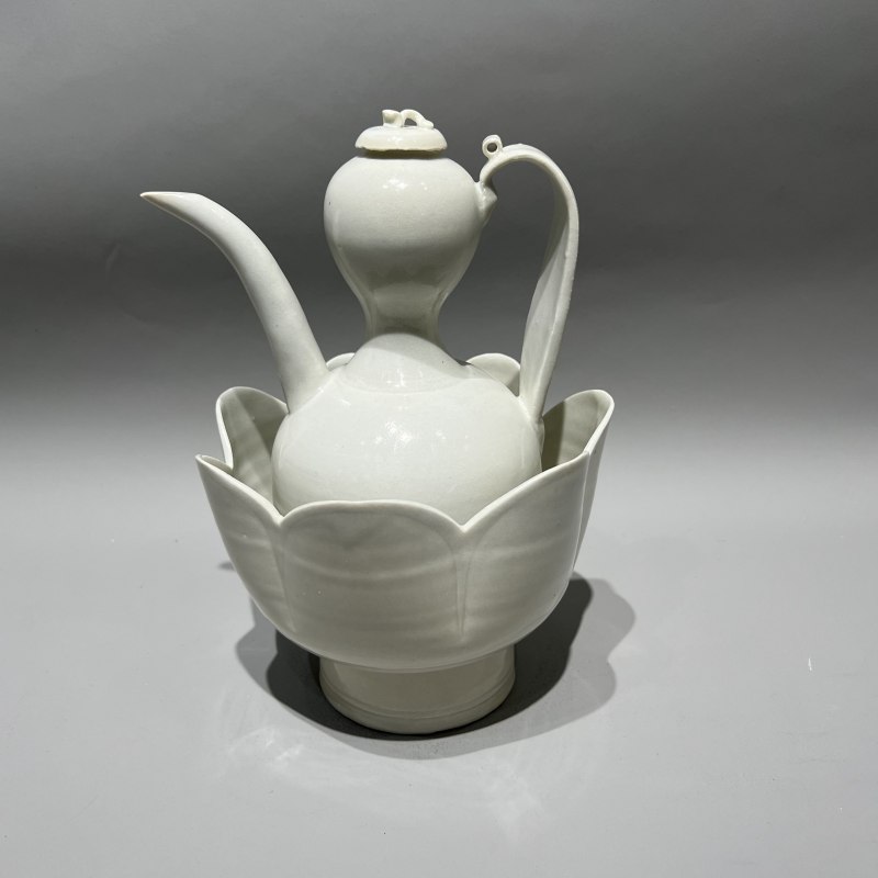 明代 青白釉葫芦温酒壶一套 - 图4