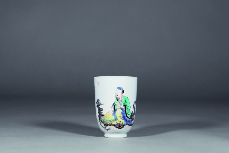 清 五彩诗文人物铃铛杯