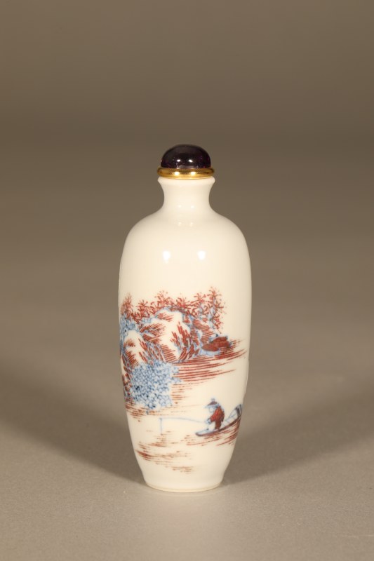 清 青花釉里红山水人物鼻烟壶 - 图2