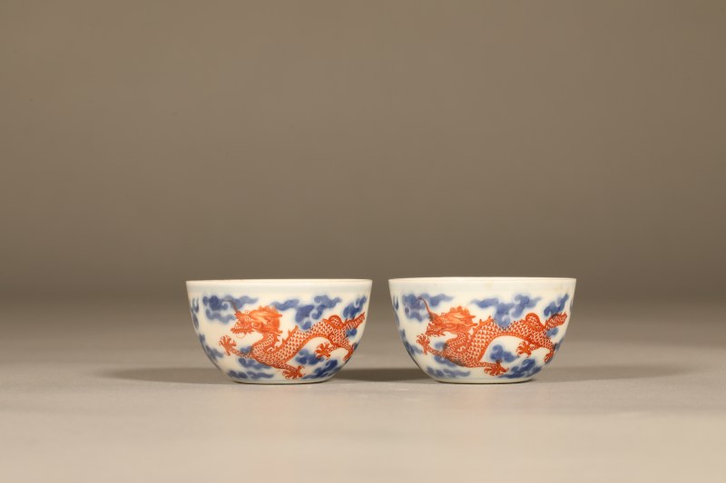 清中期青花矾红云龙纹杯 - 图5