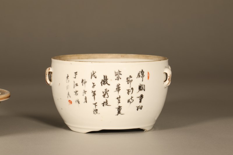 民国 浅绛彩花鸟纹温锅 - 图3