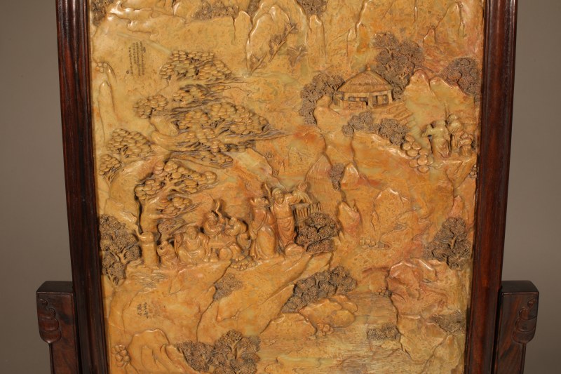 民国 寿山石刻山水插屏 - 图3