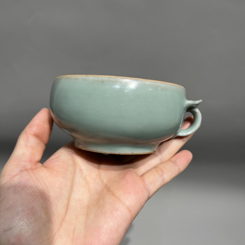 明代 龙泉窑粉青釉屈卮 - 图6