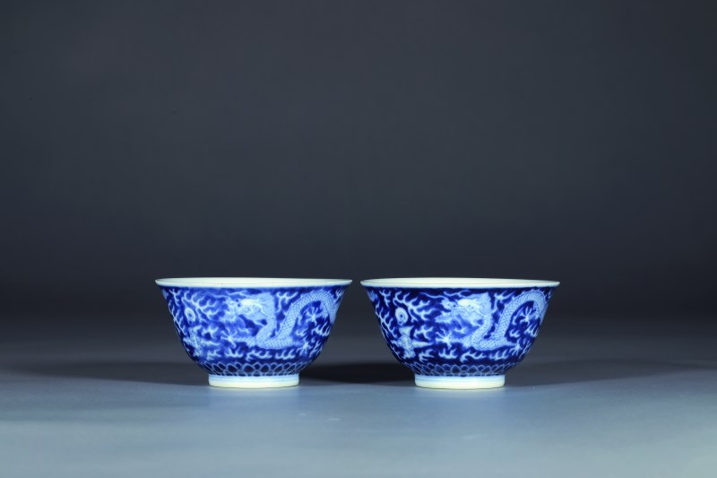 清光绪 青花云龙纹碗 - 图1