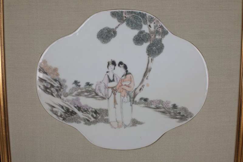 民国 粉彩仕女挂屏 - 图2