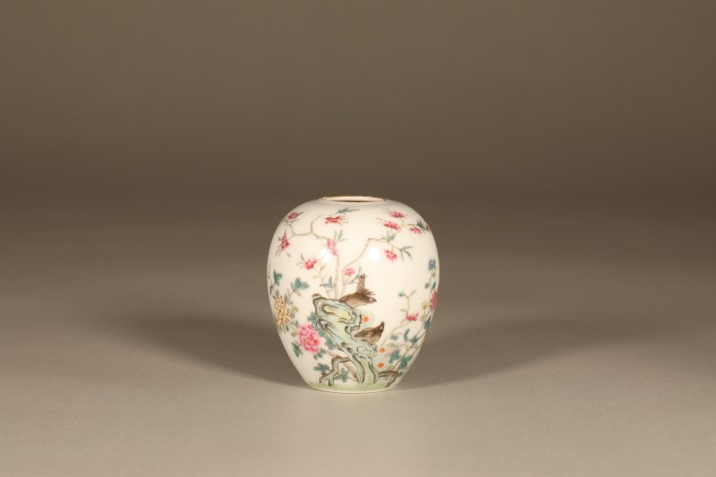 清 粉彩花鸟水盂 - 图3