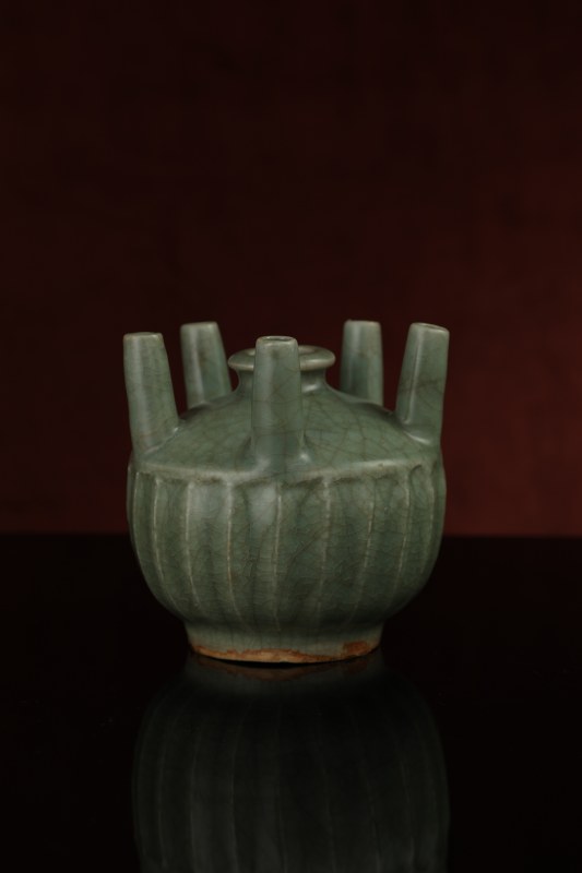 明代 龙泉窑青釉五管花插 - 图3