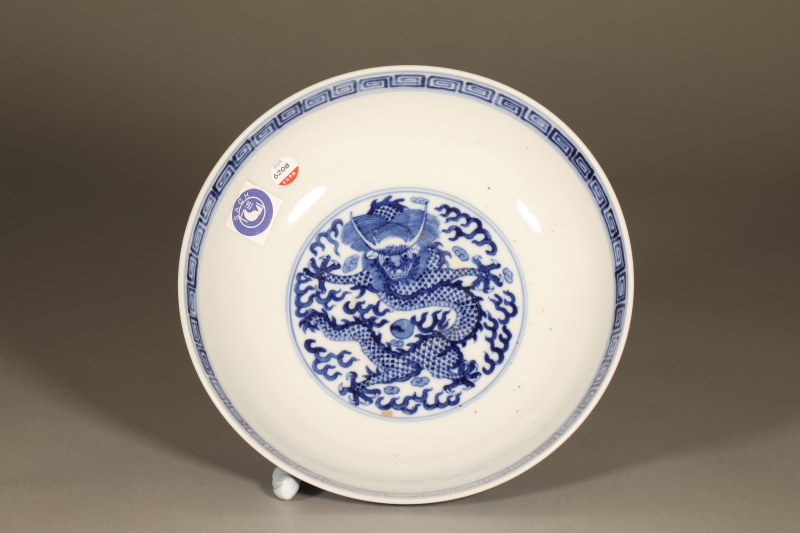清光绪 青花锦地花卉龙纹高足碗 - 图6