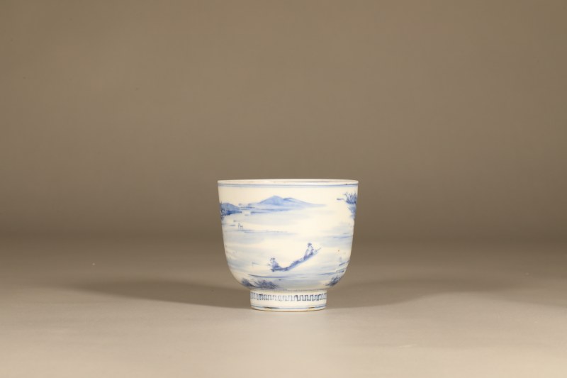 清康熙 青花山水人物钟式碗 - 图4