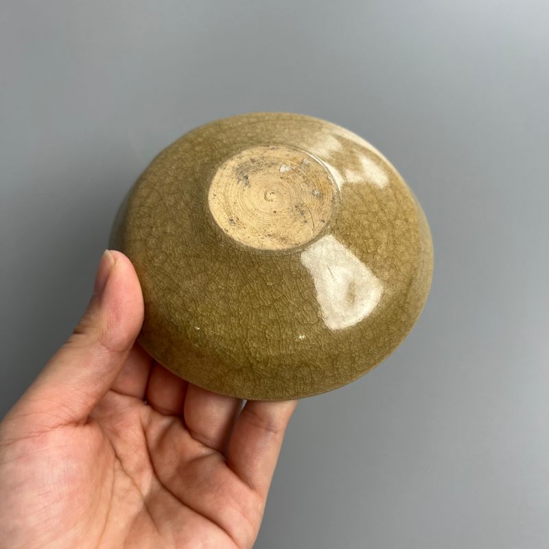明代 龙泉窑青黄釉刻花平足洗 - 图12
