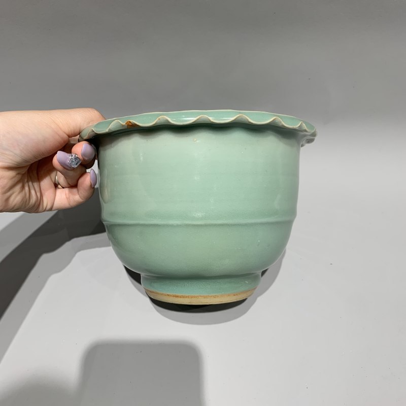 明代 龙泉窑梅子青釉花盆 - 图4