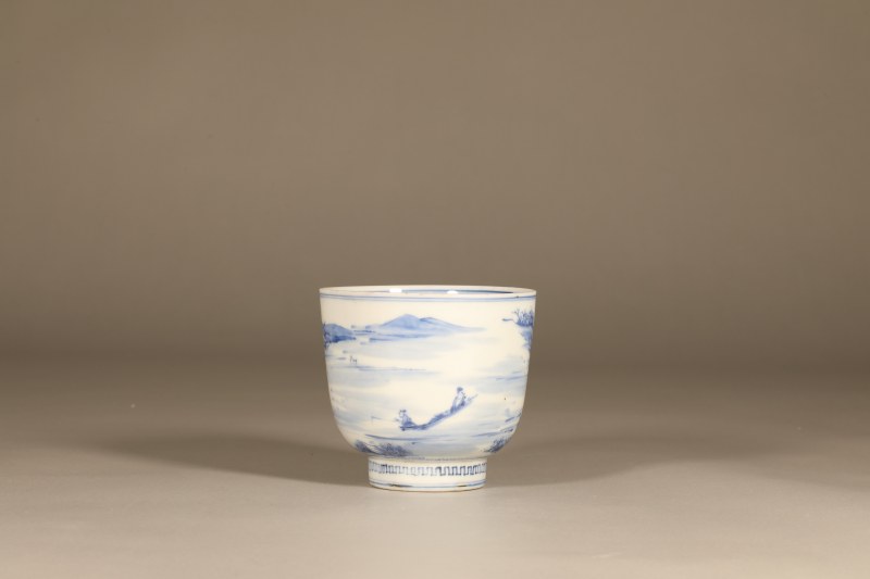 清康熙 青花山水人物钟式碗 - 图5