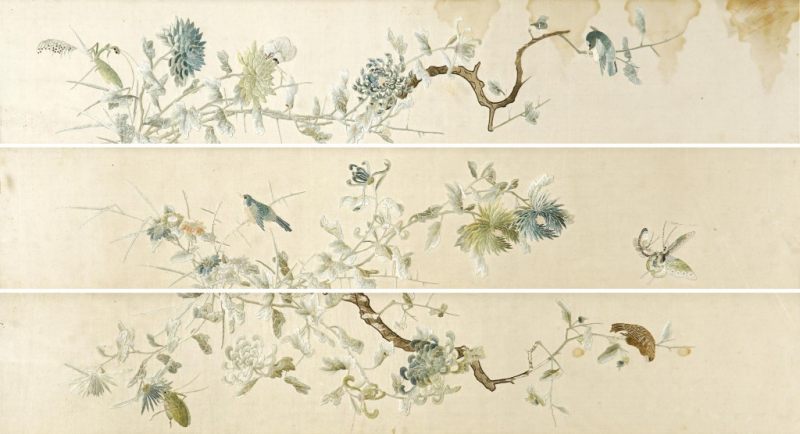    清 花鳥刺繡三幅一組 - 图1