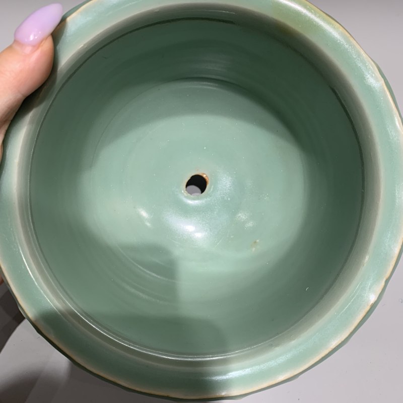 明代 龙泉窑梅子青釉花盆 - 图6