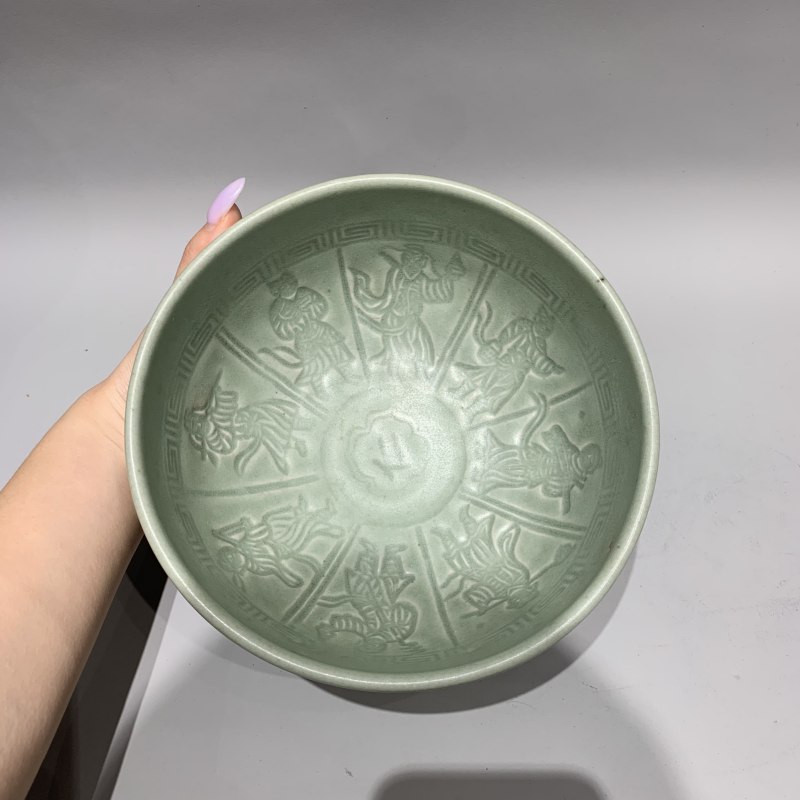 明代 龙泉青釉人物故事纹碗 - 图8