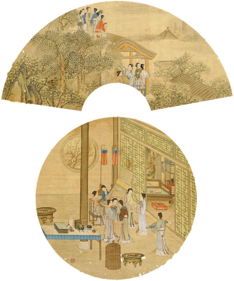   清 人物庭院二幅 - 图1