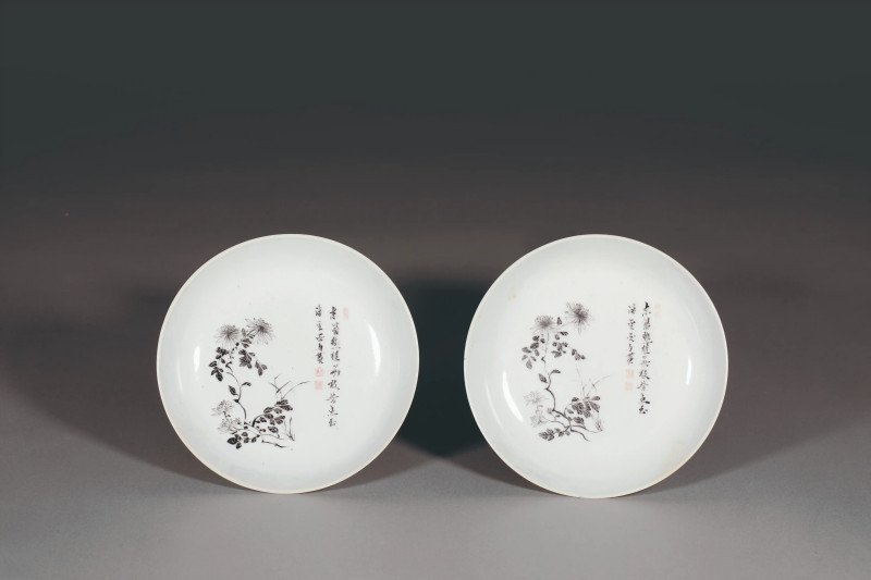 清乾隆 唐英风格墨彩诗文盘