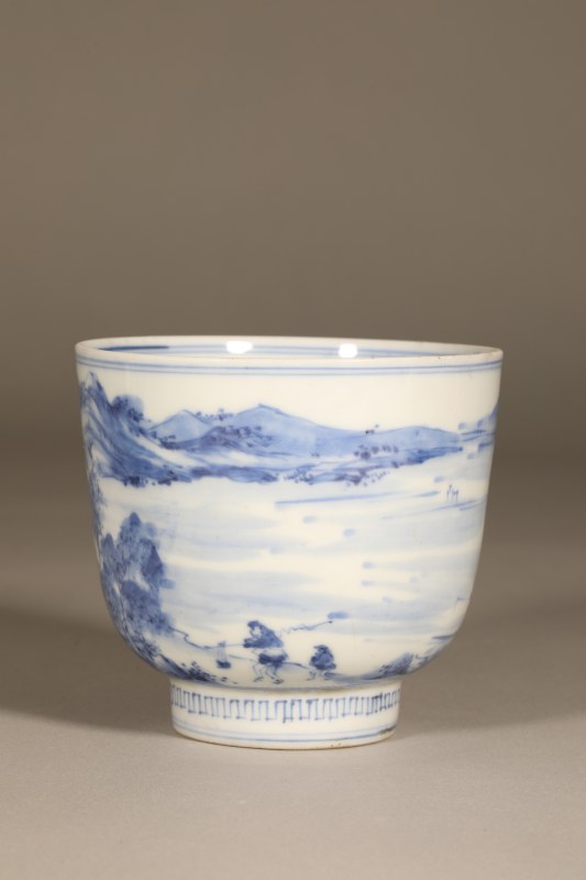 清康熙 青花山水人物钟式碗 - 图7
