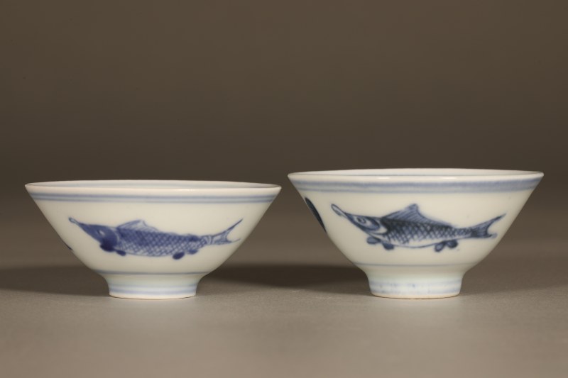 清康熙 青花鱼纹杯 - 图3