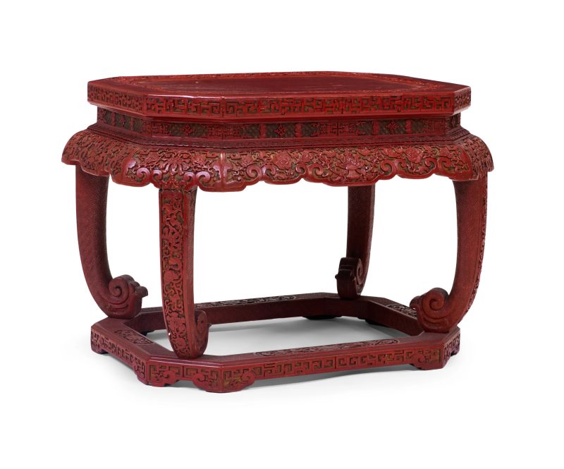 清乾隆 剔彩蓮紋座 | A Chinese carved three-colour cinnabar lacquer throne base