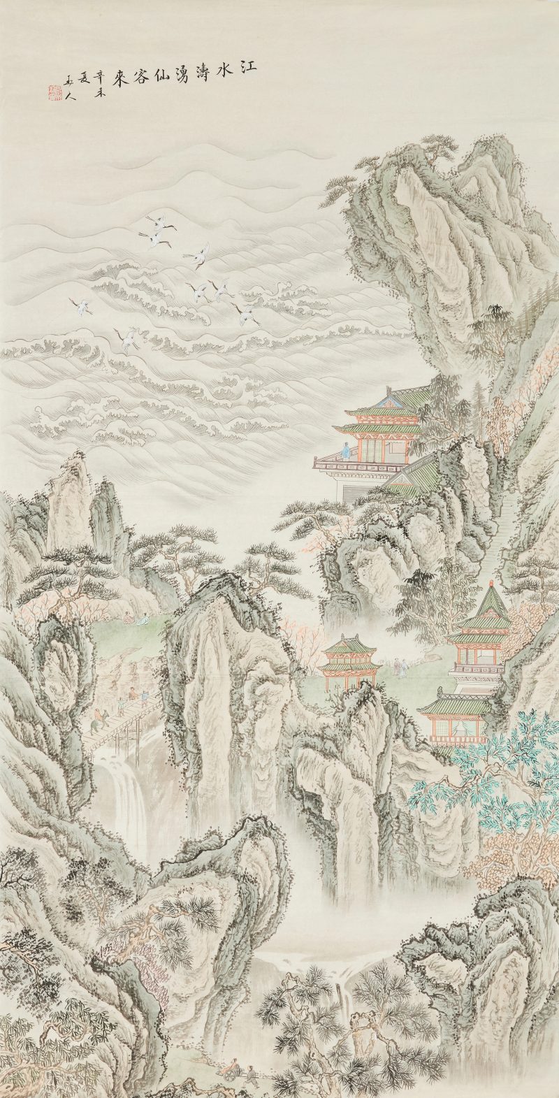 清晚期/民國 山水圖，設色紙本，鏡心 | Chinese school, Republic Period