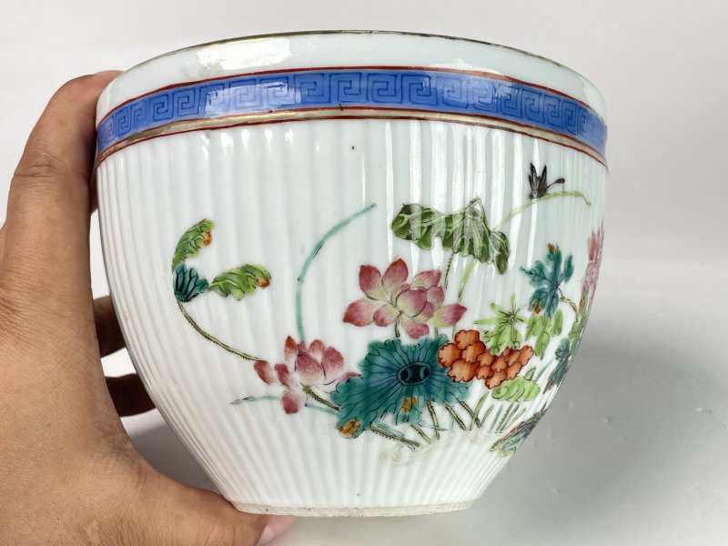 清晚期 粉彩花鸟瓜棱纹小缸 - 图6