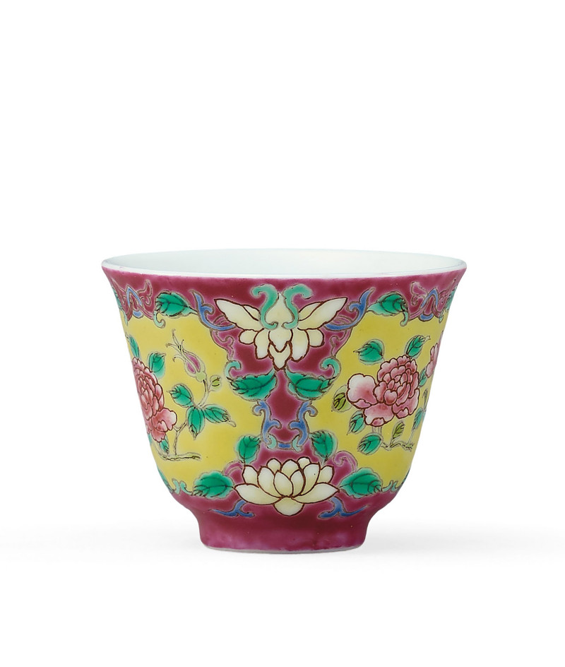 清道光  琺瑯彩花卉紋杯 - 图2