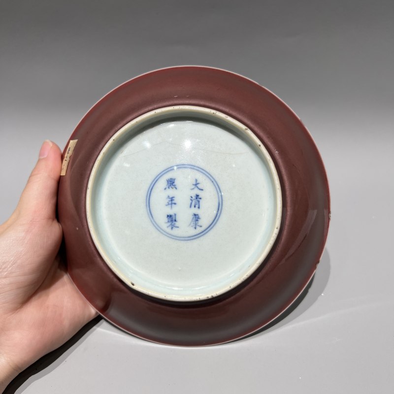 清康熙 祭红釉盘 - 图9