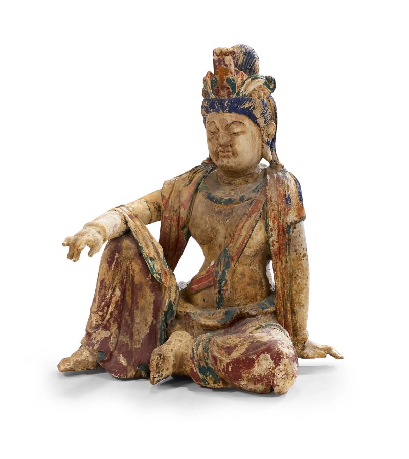 明 木胎彩繪觀音像 | A Chinese polychrome painted wood figure of Guanyin - 图2