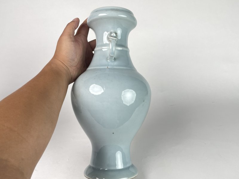民国 青釉双耳瓶一对 - 图6