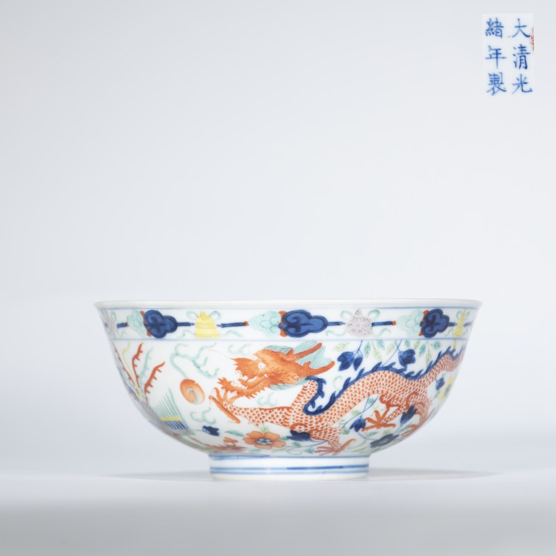 清光绪 五彩龙凤纹碗 - 图1