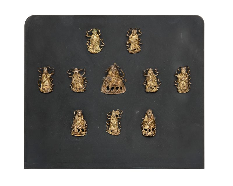 清晚期 銀描金道教人物像 | A set of Chinese gilt painted silver figurines of Daoist immortals