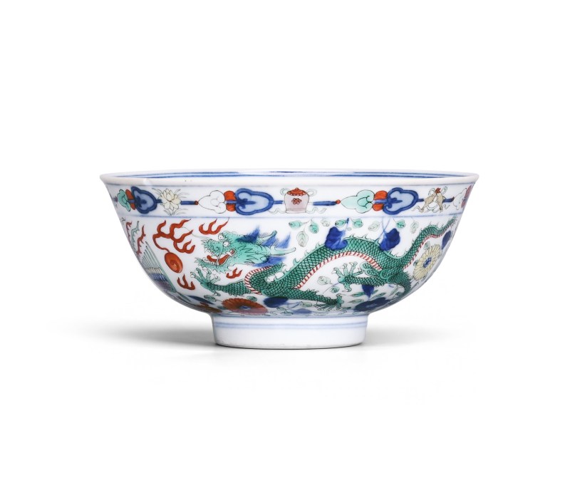 清道光 青花五彩龙凤纹碗 - 图2