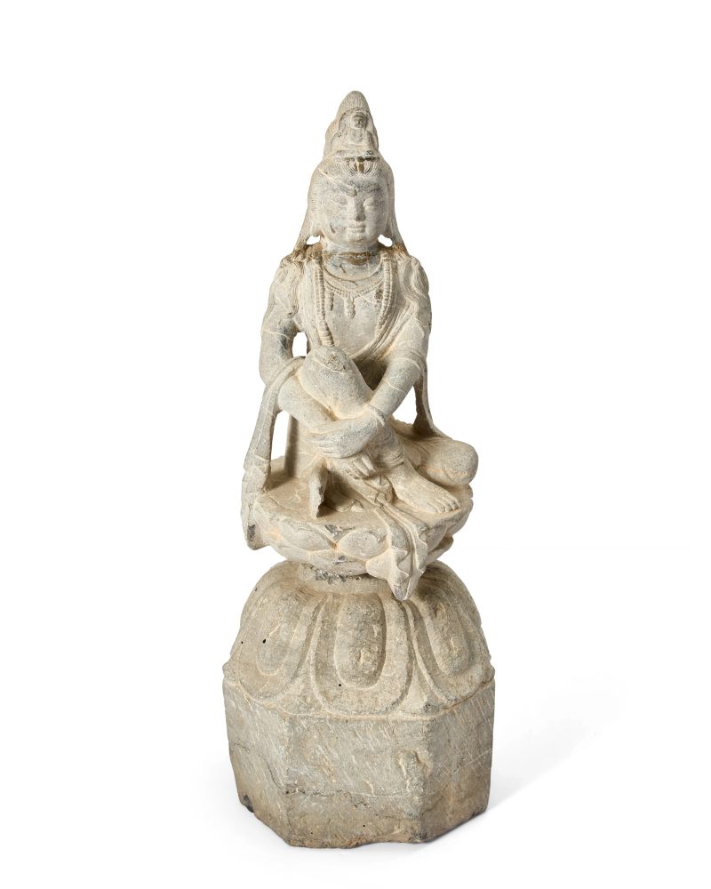 唐 石灰岩雕觀音像 | A Chinese limestone sectional figure of Guanyin - 图1