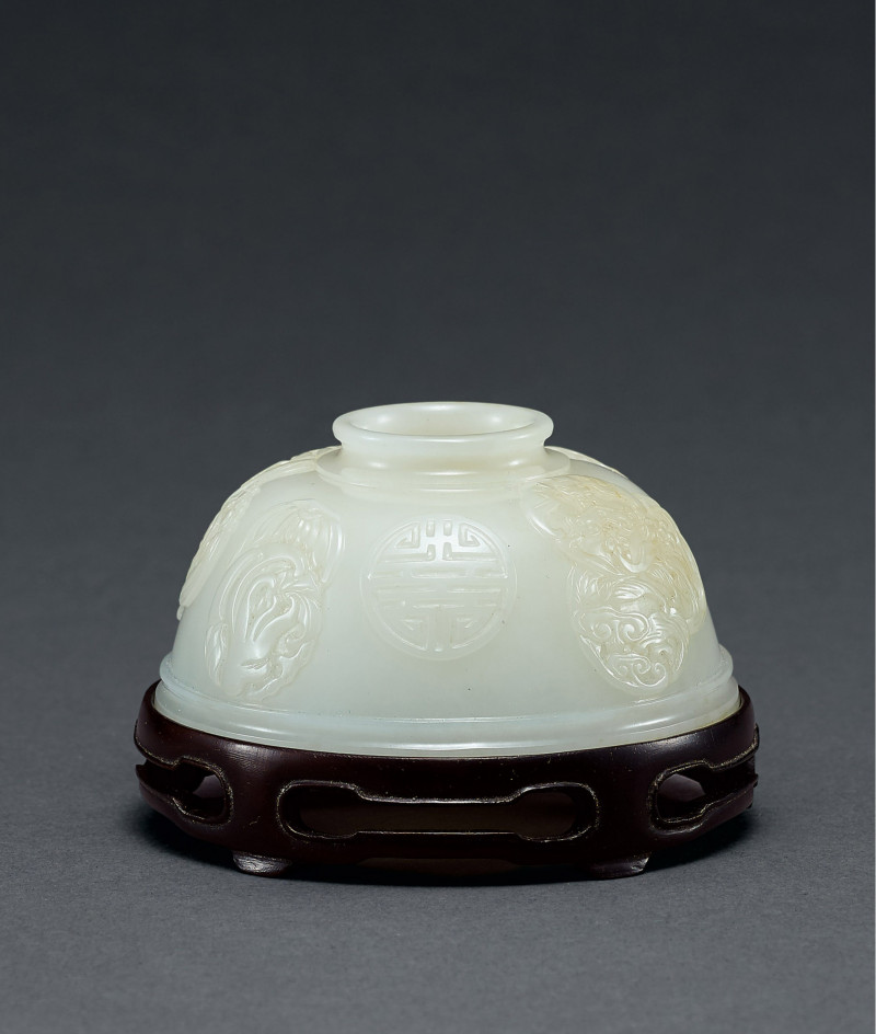 清  白玉團壽紋水盂
