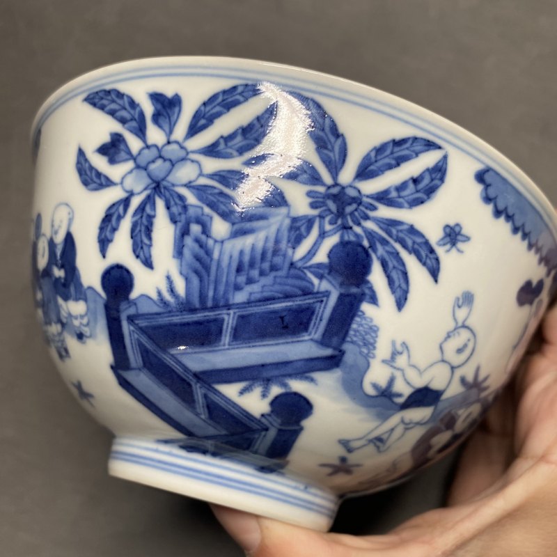 清嘉庆 青花庭院婴戏图碗 - 图14