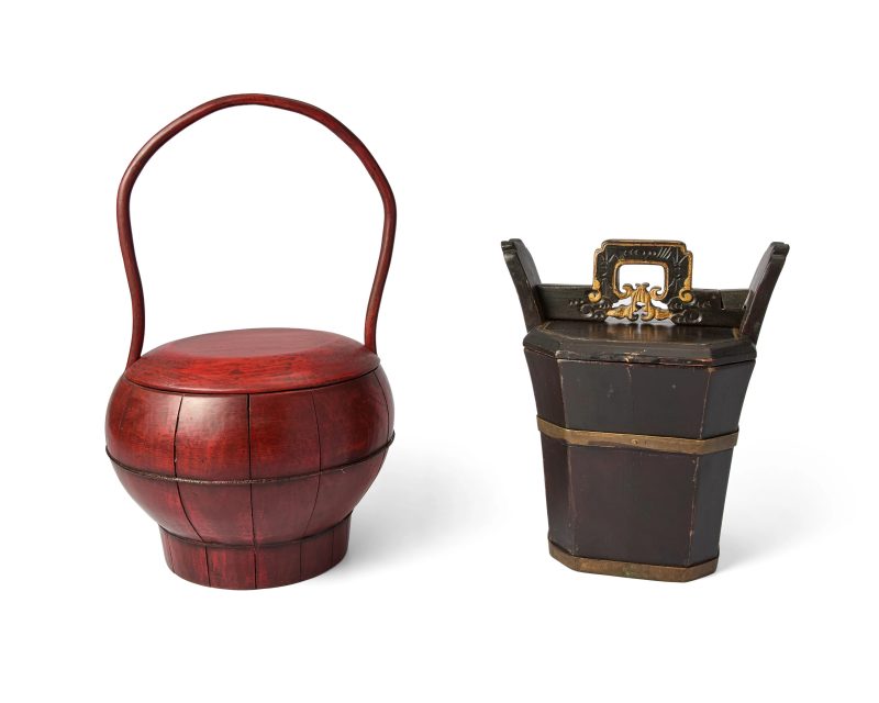 民國 提籃兩件 | Two Chinese lacquered wood containers