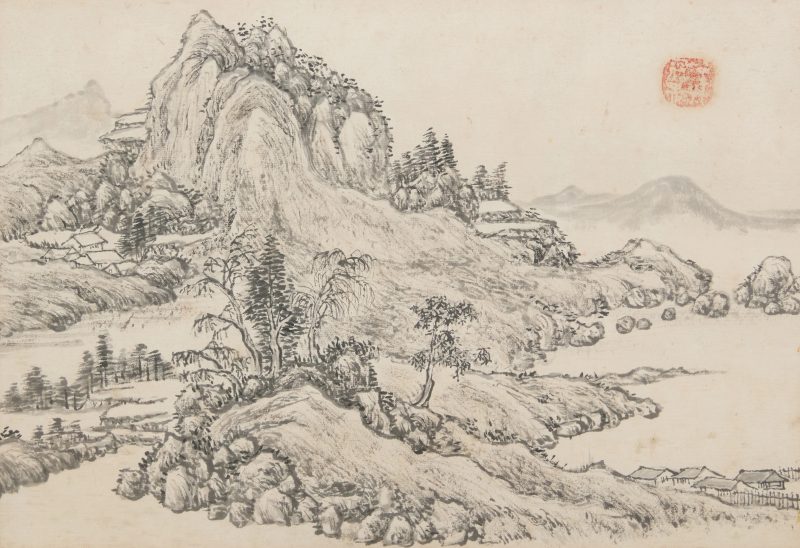 清十九世紀 山水圖兩幅，水墨紙本，玻璃木框 | Chinese school, 19th century