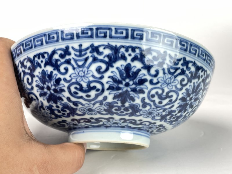 清嘉庆 青花缠枝莲纹吉字碗 - 图5