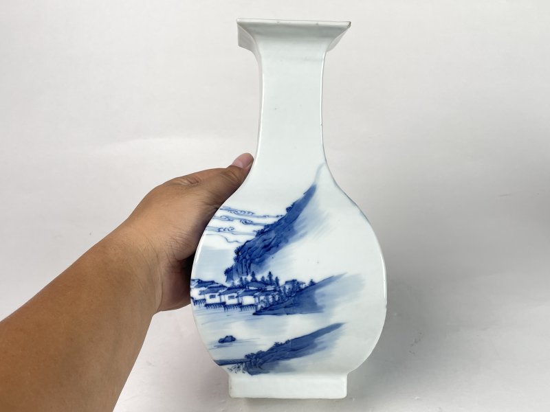清晚期 青花山水纹四方尊 - 图5