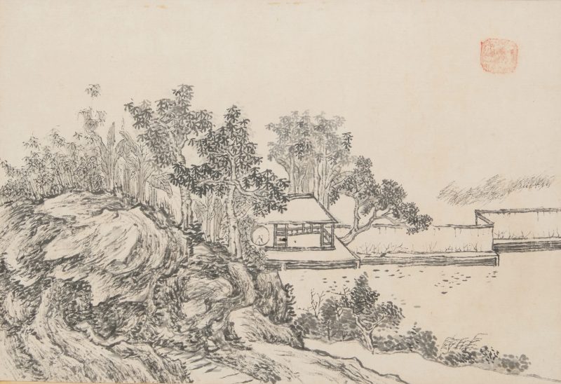 清十九世紀 山水圖兩幅，水墨紙本，玻璃木框 | Chinese school, 19th century - 图2