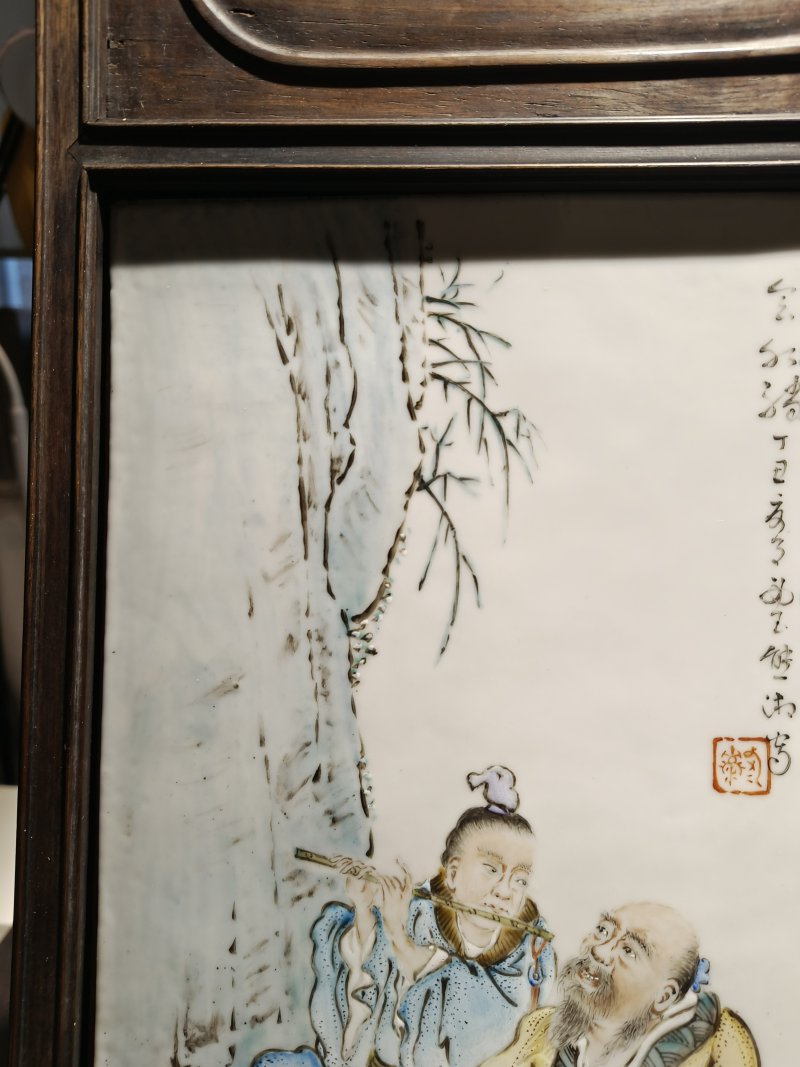 民国 粉彩陶斋款八仙瓷板 - 图2