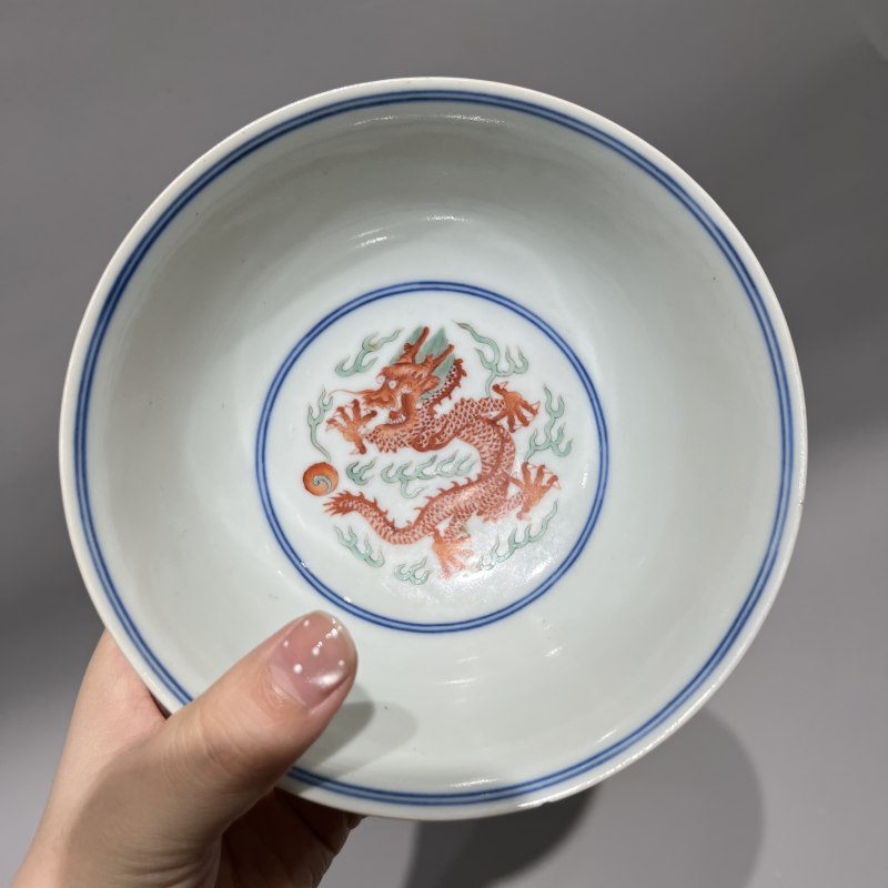 清道光 青花五彩龙凤纹碗 - 图5