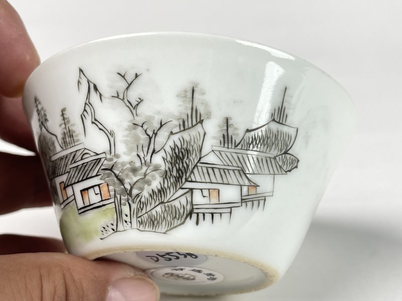 清中期 墨彩山水纹马蹄杯 - 图3