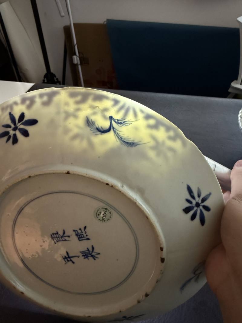 清 五彩花鸟盘、青花鱼藻盘 - 图13